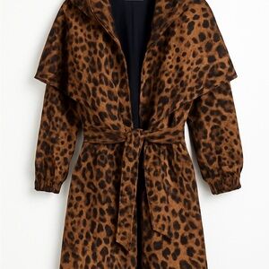 St. John Couture Leopard-Print Silk-Wool Wrap Jacket Coat